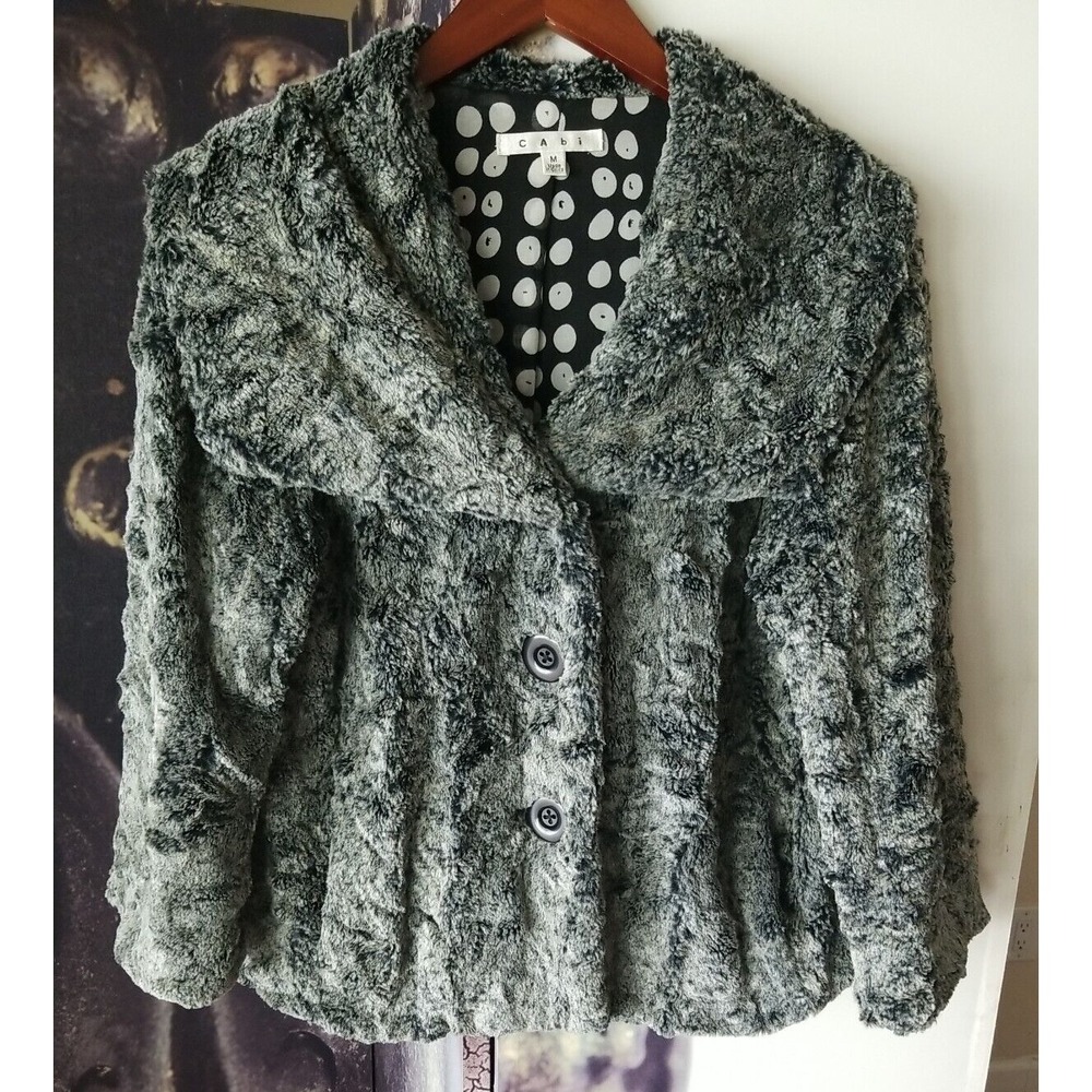 CAbi #626 Women's Chinchilly Soft Faux Fur Button Down Wide Collar Size‎ M